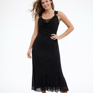 Picadilly Sheath Dress Cowl Neck Metal Ring Black JP835 Small NWT